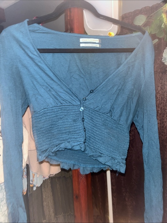 Urban Outfitters Tops - Urban Outfitters Teal Ribbed Button-Front Long Sleeve Top